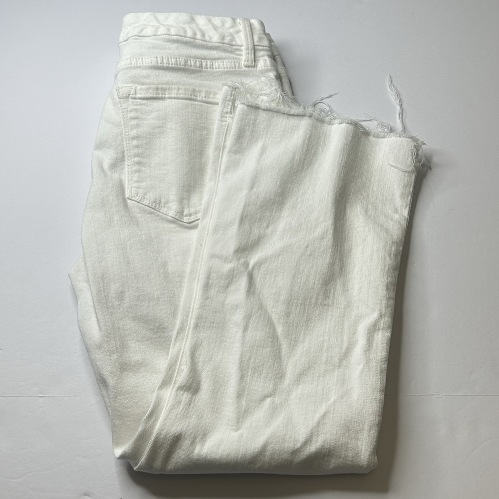 FRAME Le Crop Mini Boot White Jeans 28 Frayed Raw Hem Distressed Cropped Flare